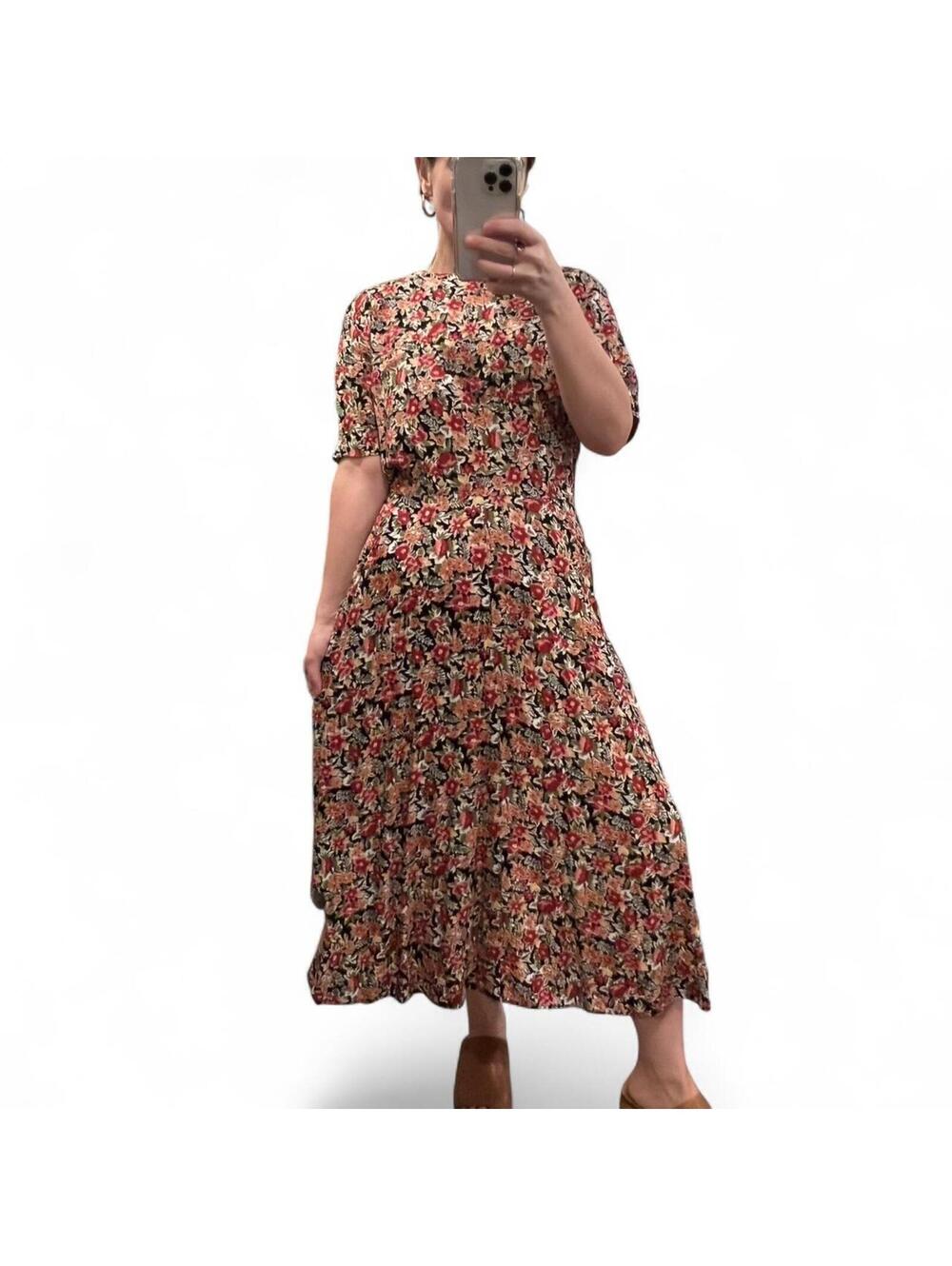Vintage Floral Midi Dress 90s Grunge Soft Girl Rayon